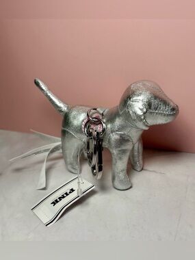 Victoria's Secret PINK Micro Dog Keychain Charm in the "Silver Metallic" color